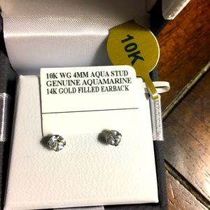 10k White gold stud Genuine Aquamarine earrings